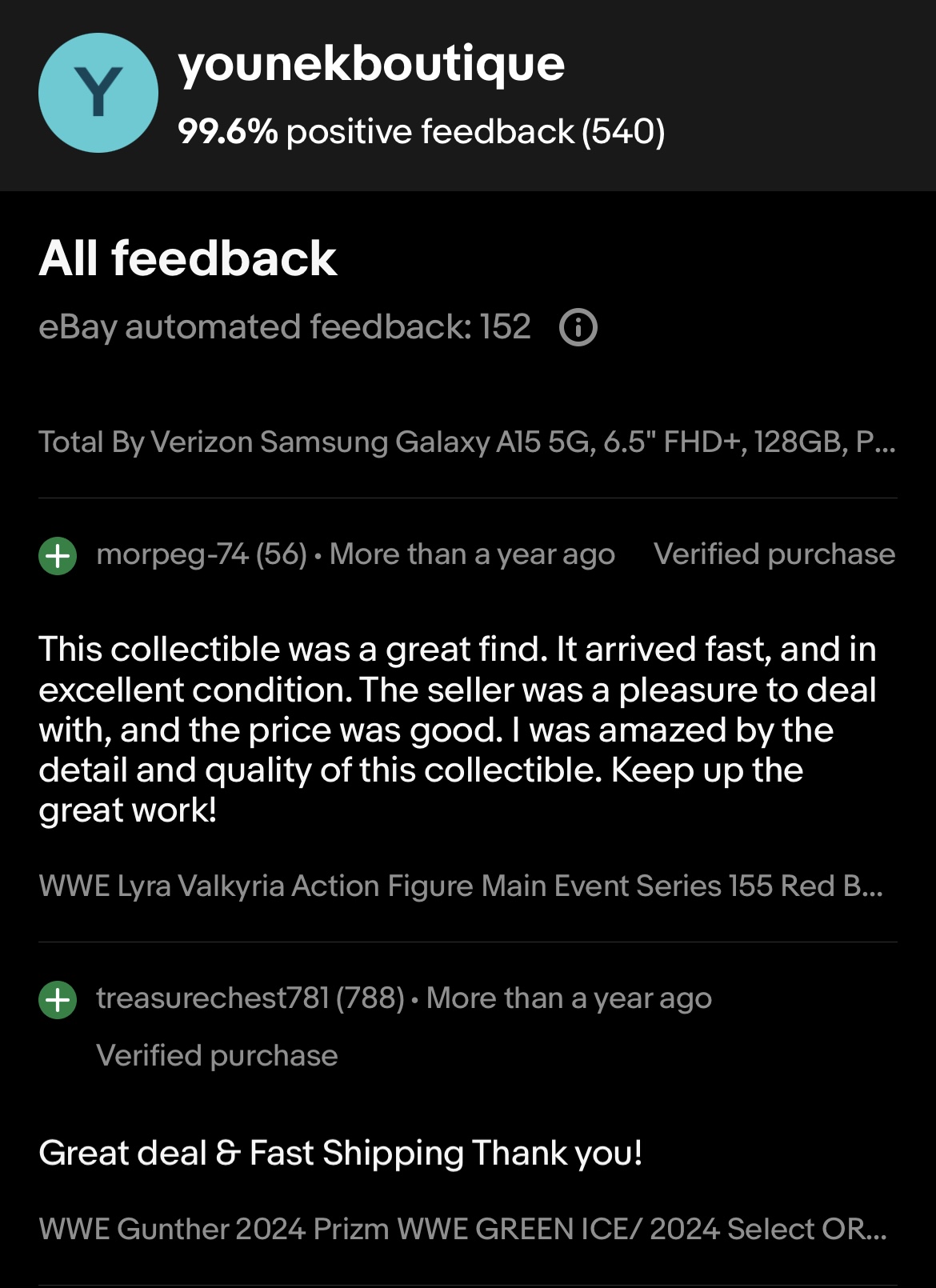 eBay feedback about fast delivery and great condition