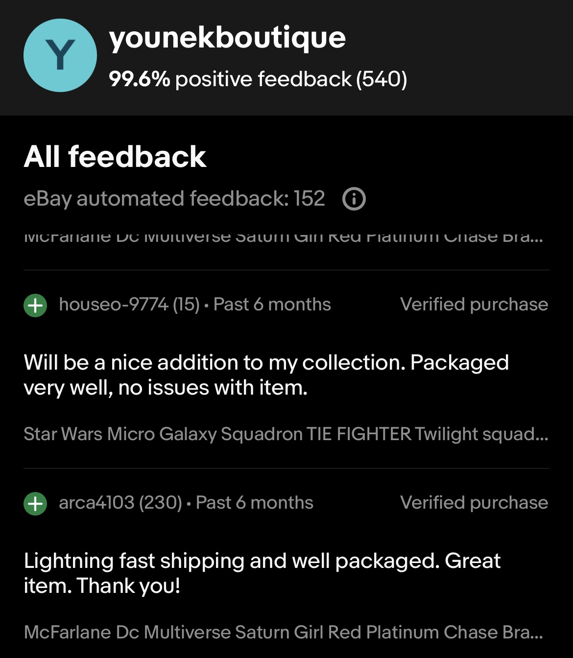 eBay feedback: 99.6% positive from 540 buyers