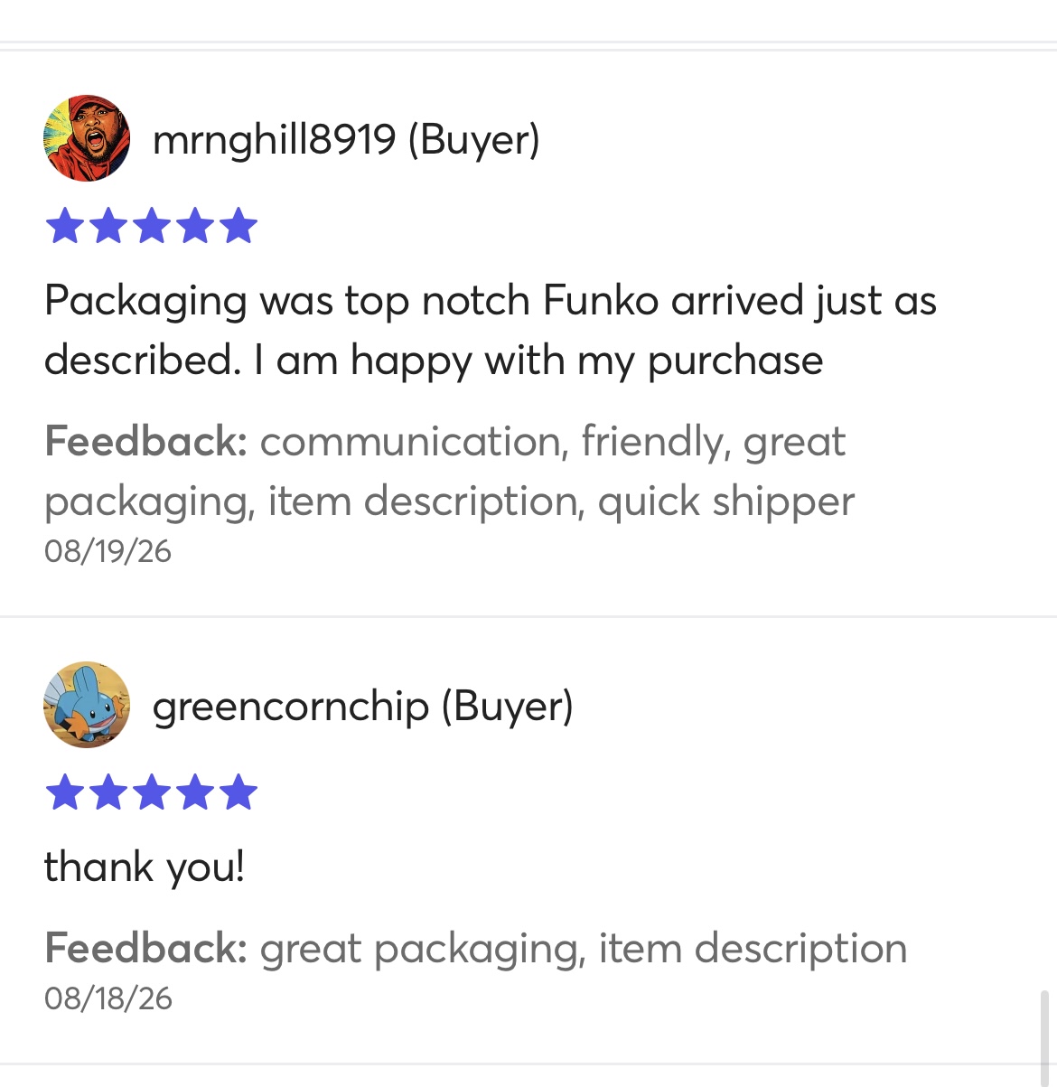 Mercari buyer reviews about top-notch packaging